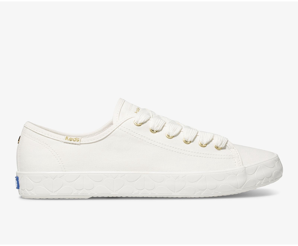 Basket Keds Femme Blanche - Kate Spade New York Kickstart Logo Foxing - 052-TQHLKJ